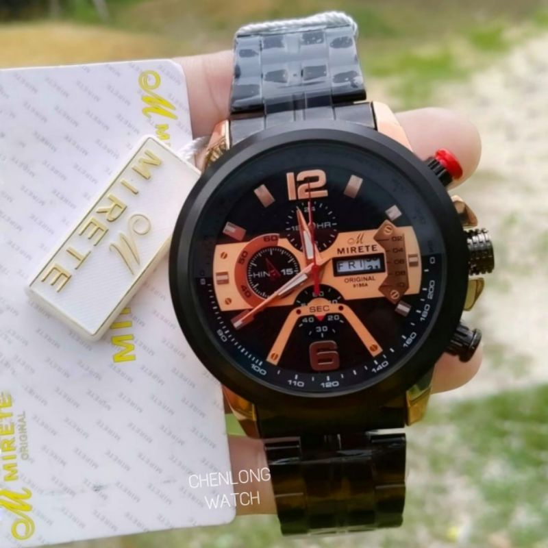 JAM MIRETE IMPORT PRIA HITAM COMBINASI TERBARU FITUR TANGGAL HARI AKTIF MIRETE ORIGINAL_JAM TANGAN C