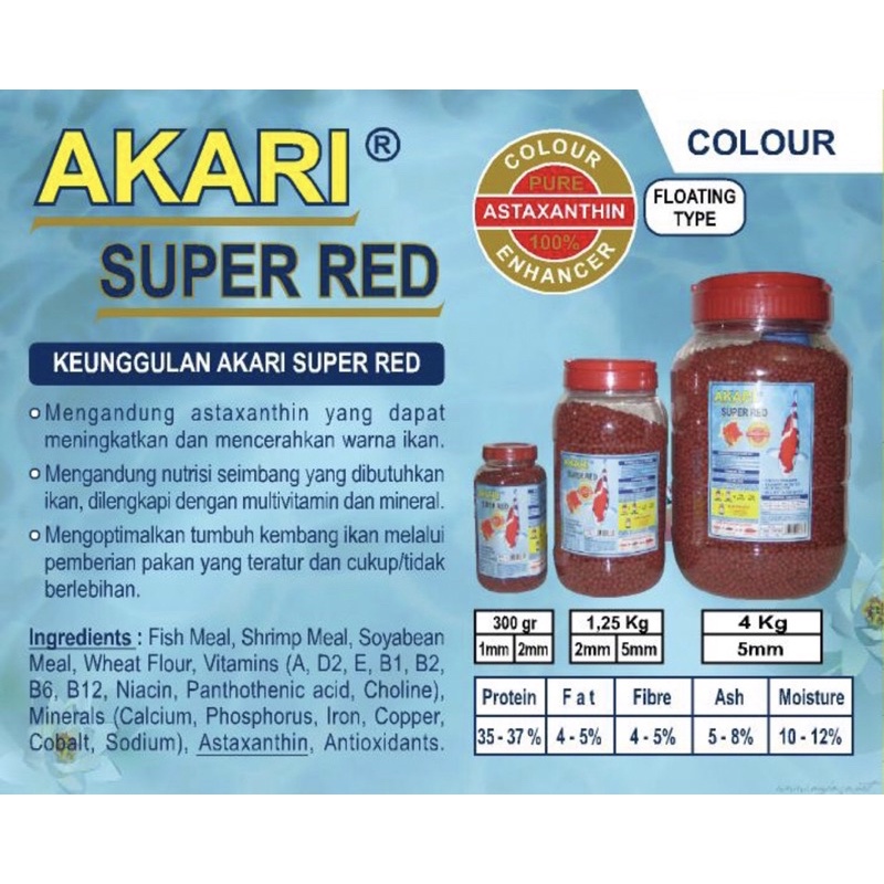 AKARI SUPER RED SPIRULINA PELET APUNG PAKAN IKAN KOI KOKI MAKANAN IKAN FISH FOOD TOPLES