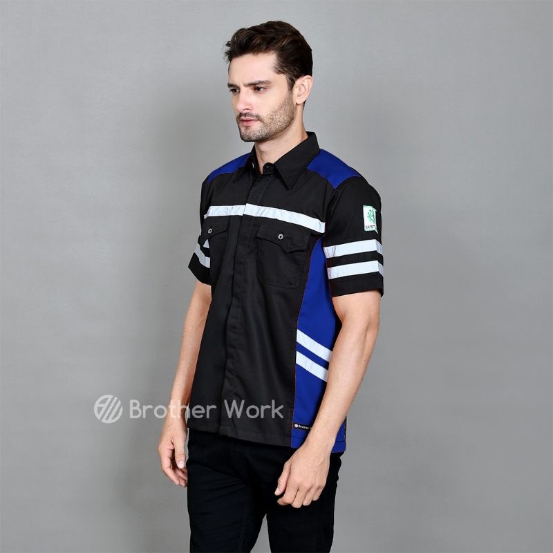 wearpack safety kemeja tangan pendek-wearpack safety kemeja tangan pendek hitam benhur-baju kerja- b