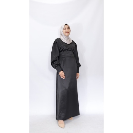 [FREE BELT] Adeeva dress satin wanita - dress pesta lengan balon - dress muslimah / gaun satin