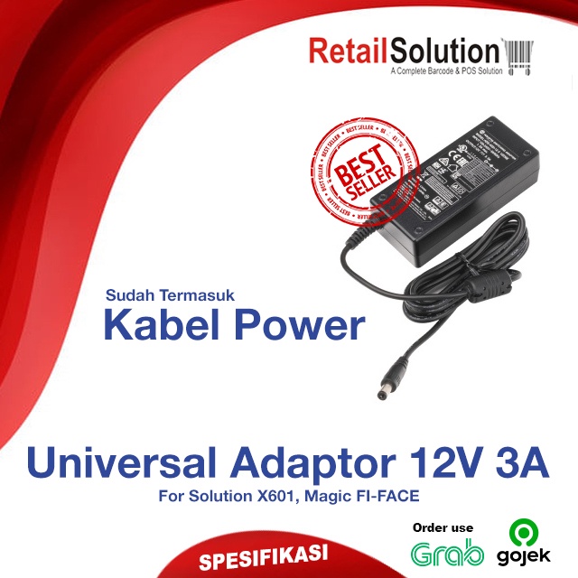 Universal Adaptor + Kabel Power 12V 3A For Fingerprint Solution Magic