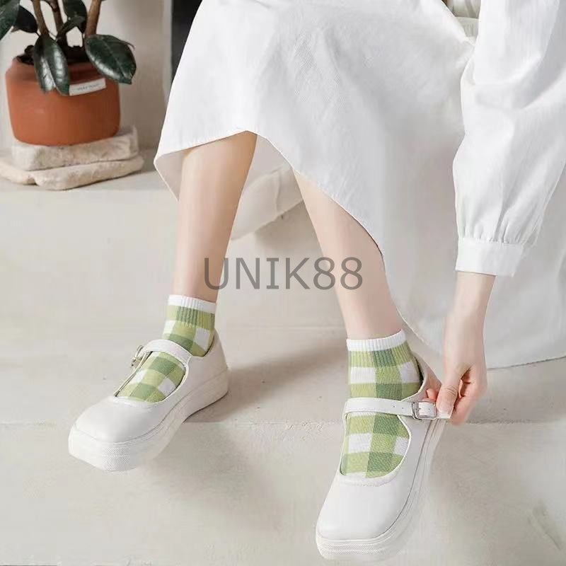 [UNIK88] Kaos Kaki Wanita Motif Lemon Pendek Semata Kaki Lucu Hijau Lumut Korea Style Women Sock Import / Kaos Kaki Wanita Pendek Motif Kotak Garis