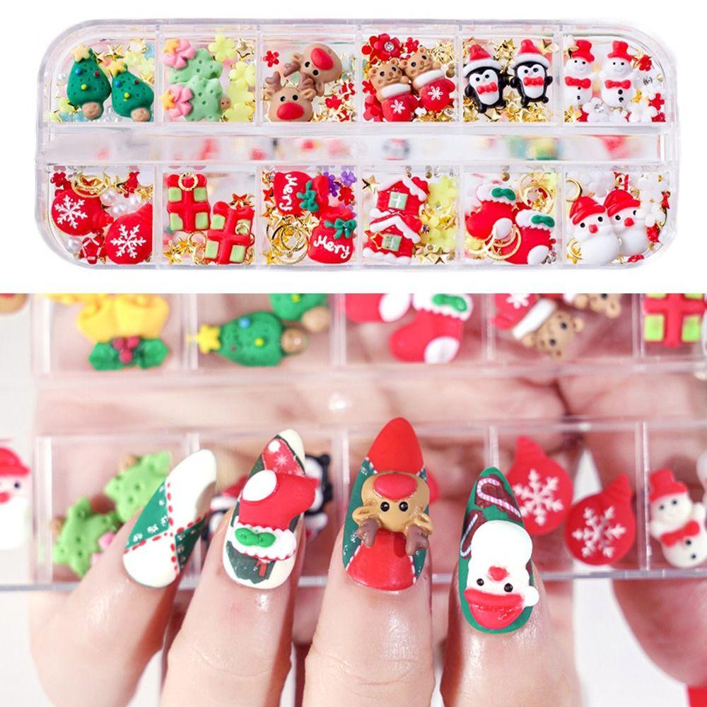 Mxbeauty Ornamen Kuku 12 Desain Natal Untuk Aksesoris Manicure