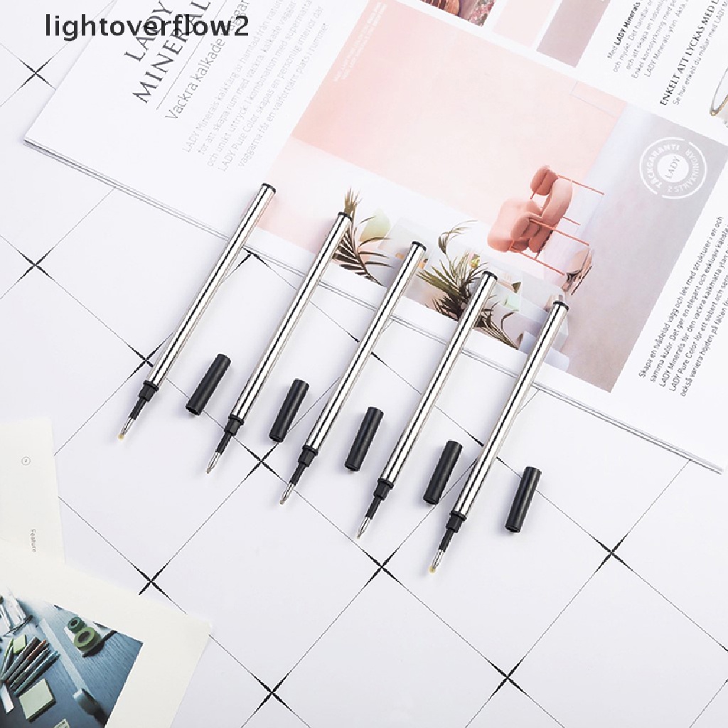 (lightoverflow2) 5pcs Refill Pulpen Gel 0.5mm Tinta Biru Bahan Metal