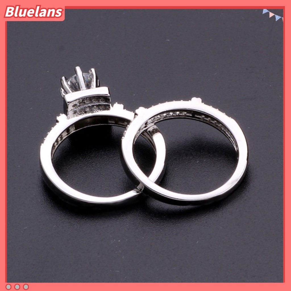 1 Pasang Cincin Berlian Imitasi Bentuk Geometris Untuk Pernikahan
