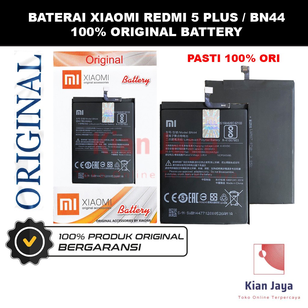 [Garansi 100% Ori] Baterai Xiaomi Redmi 5 Plus / Redmi 5+ BN44 Batre Batrai Battery Hp Xiao Mi Xiomi BN 44 Original