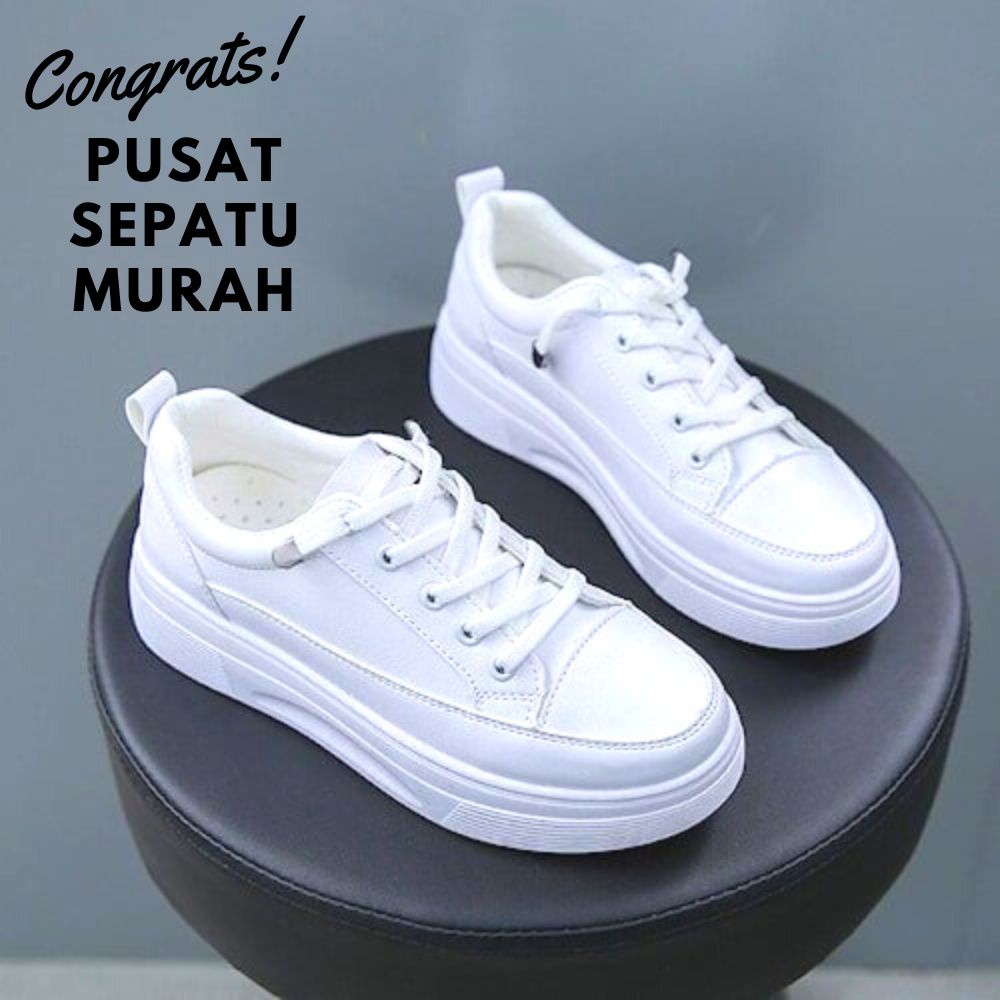 SEPATU SEKOLAH WANITA SEPATU SNEAKERS KASUAL KETS CEWEK BAHAN KANVAS WARNA PUTIH
