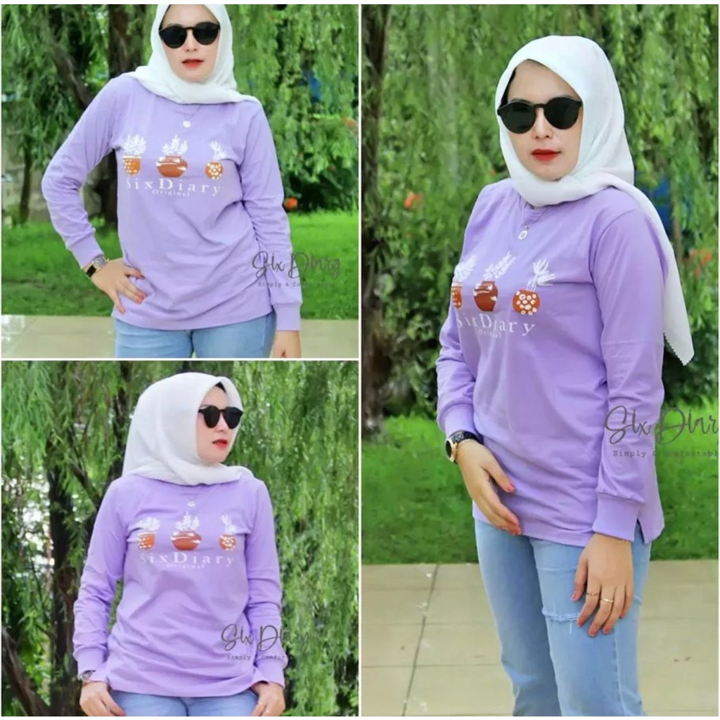 Baju Wanita Fashion wanita Kaos Wanita Atasan Wanita Kaos Lengan Panjang Wanita Six Diary Motif POT 
