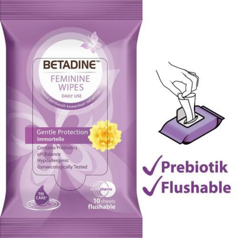 Betadine Feminine Wipes Gentle Protection Immortelle 10s