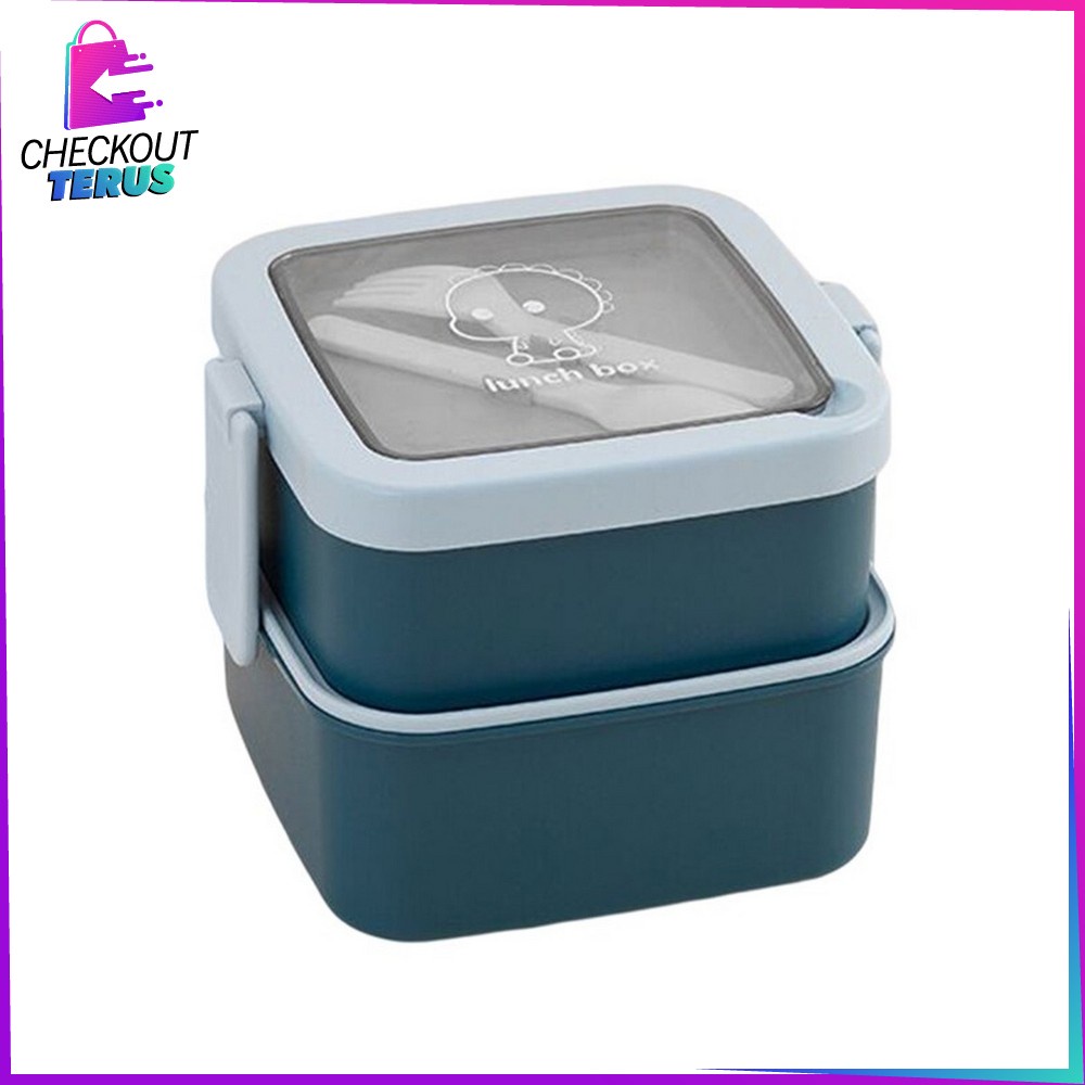 CT C695 Tempat Makan 2 Susun Stackable BPA FREE Kotak Bento Tingkat Dengan Sendok Garpu Set Portable Lunch Box Set