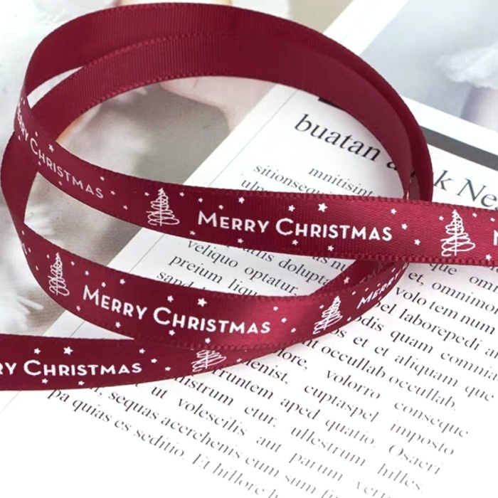 

(Harga 15meter) Pita Natal / Pita Merry Christmas / Pita Xmas 1cm - Maroon