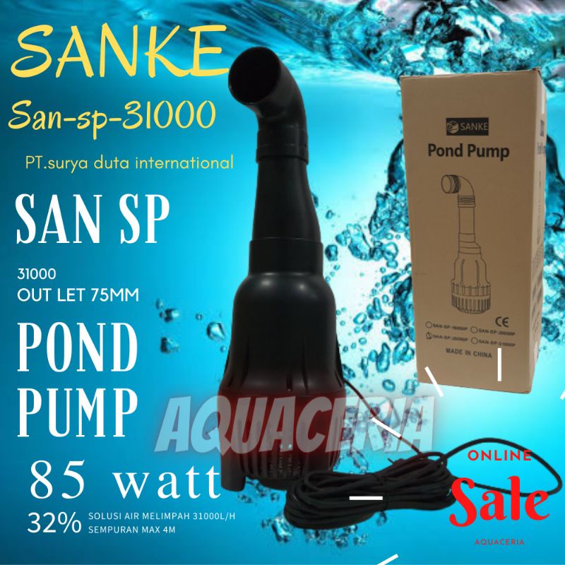 Mesin Pompa Kolam Sanke San-Sp31000 Pond Pump 85W output 31000L/H Pipa PVC 75mm
