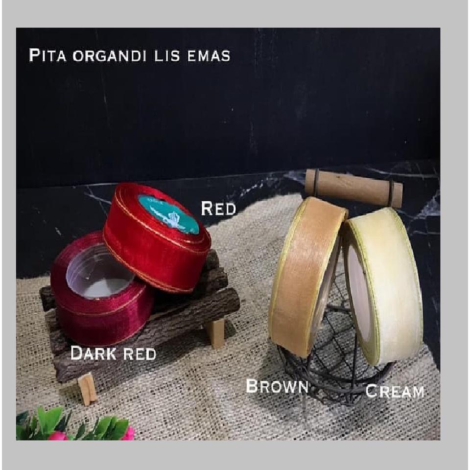 

New pita organdi lis emas untuk hias dus/box kue