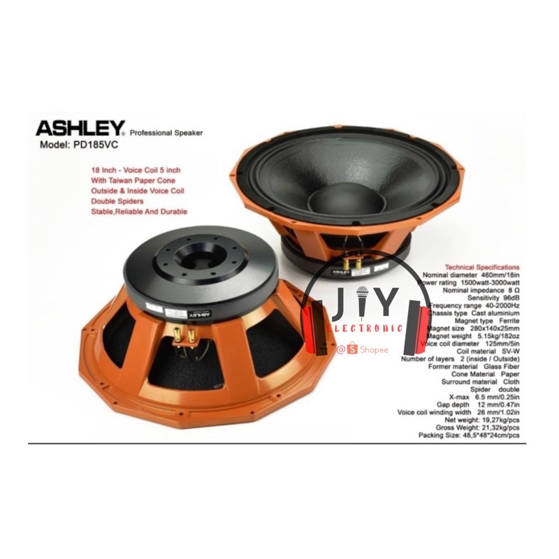 Speaker Komponen Ashley 18 inch PD185VC PD 185 VC PD-185VC Koil 5 inci