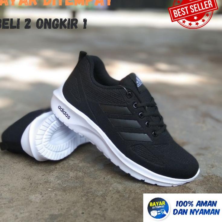 Harga Spesial Sepatu Sekolah Adidas Hitam Putih - Hitam Polos Pria/Wanita Sepatu Kerja