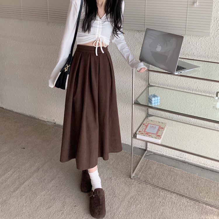 Rok Wanita Terbaru Oversize Korean Style Vintage Rok Plisket Premium Hitam Panjang Korduroi High Waist Rok Selutut