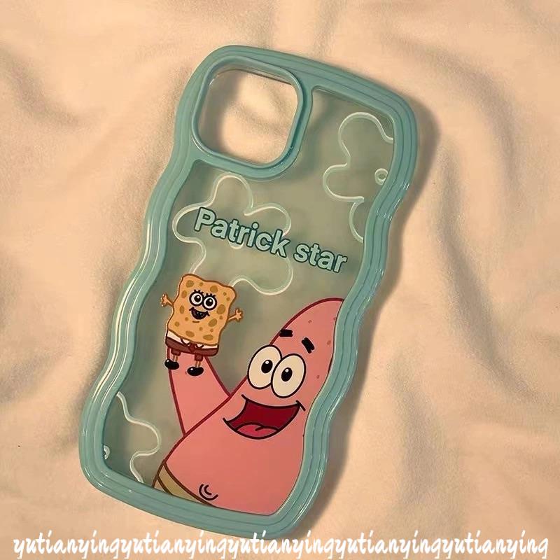 Couple Spongebob Patrick Star Case OPPO A17 A55 A16K A95 A96 A5s A16E A54 A74 A76 A57 A15 A12 A16 A7 A15s F9 A53 A9 A17K A5 A12E A16s A3s A52 A72 A32 Soft TPU Wavy Edge Back Cover