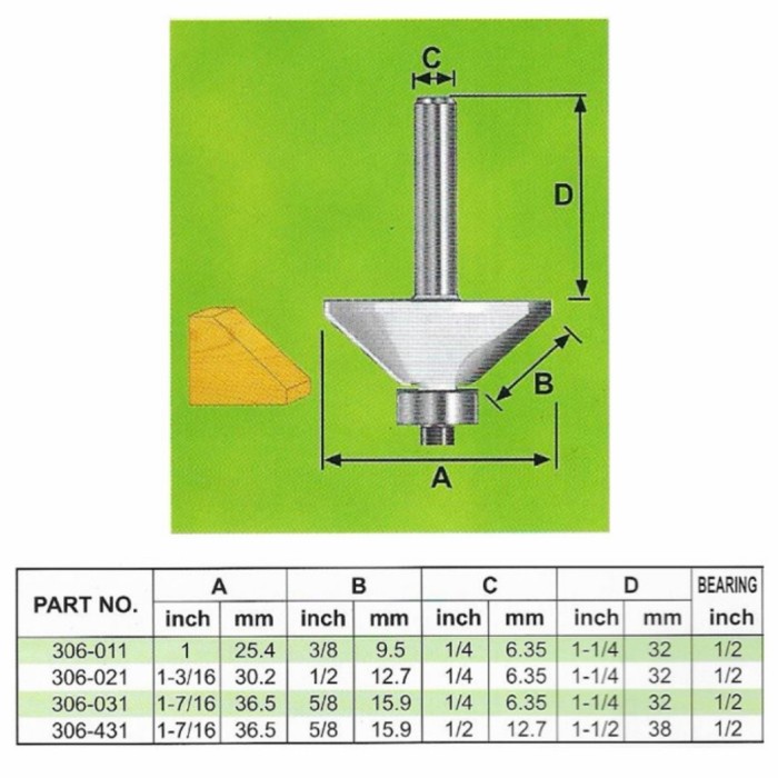 [BISA COD] Mata Profil Kayu Router Chamfer Bit 1/4 X 159Mm X 45 Derajat 306-031 / Perlengkapan Rumah