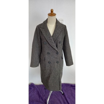 Houndstooth Long Wool Coat by Song Zio