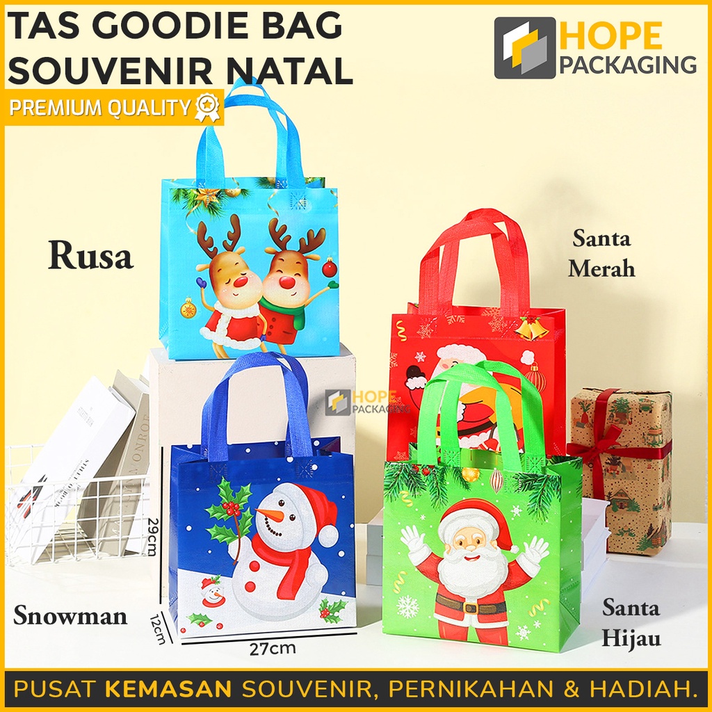 Tas Goodie Bag Souvenir Ukuran : 29 x 27 x 12cm Seri NATAL Waterproof / tahun baru