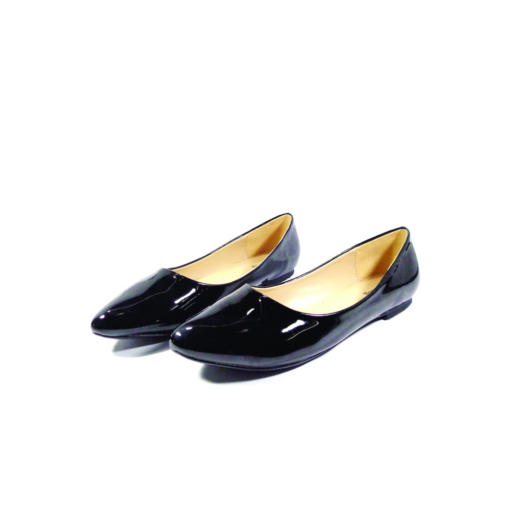 Workswell Sepatu Flat Wanita Basic Ujung Lancip Kode 3697 Hitam Glosy