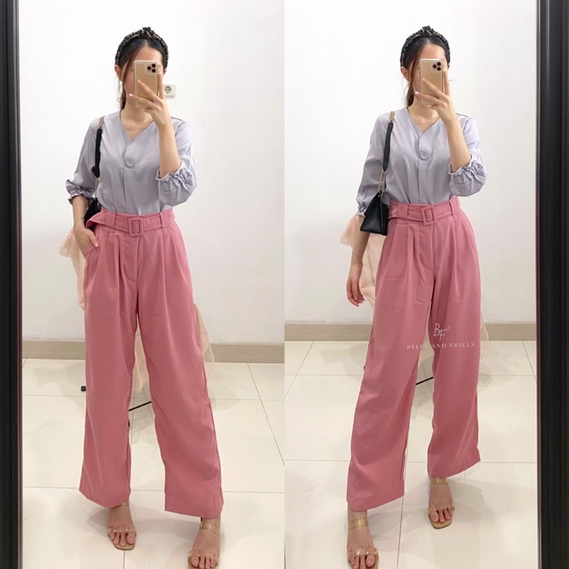 ESINA Pants Belt / Celana Ikat Pinggang / Kulot Kantor Wanita / Celana Kulot Formal / Celana Wanita Casual P16