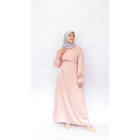 [FREE BELT] Adeeva dress satin wanita - dress pesta lengan balon - dress muslimah / gaun satin