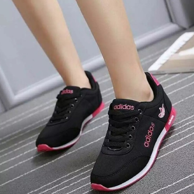 Sepatu sneakers wanita kekinian - sepatu olahraga wanita hitam fanta 37/40