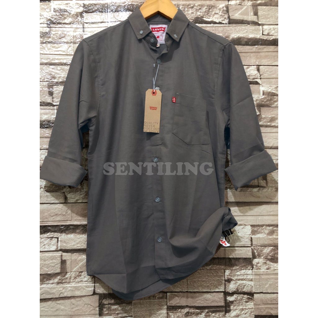 Terwuwu kemeja panjang pria cowok gatlemen cowok biru navy dongker polos formal kantor-Abu