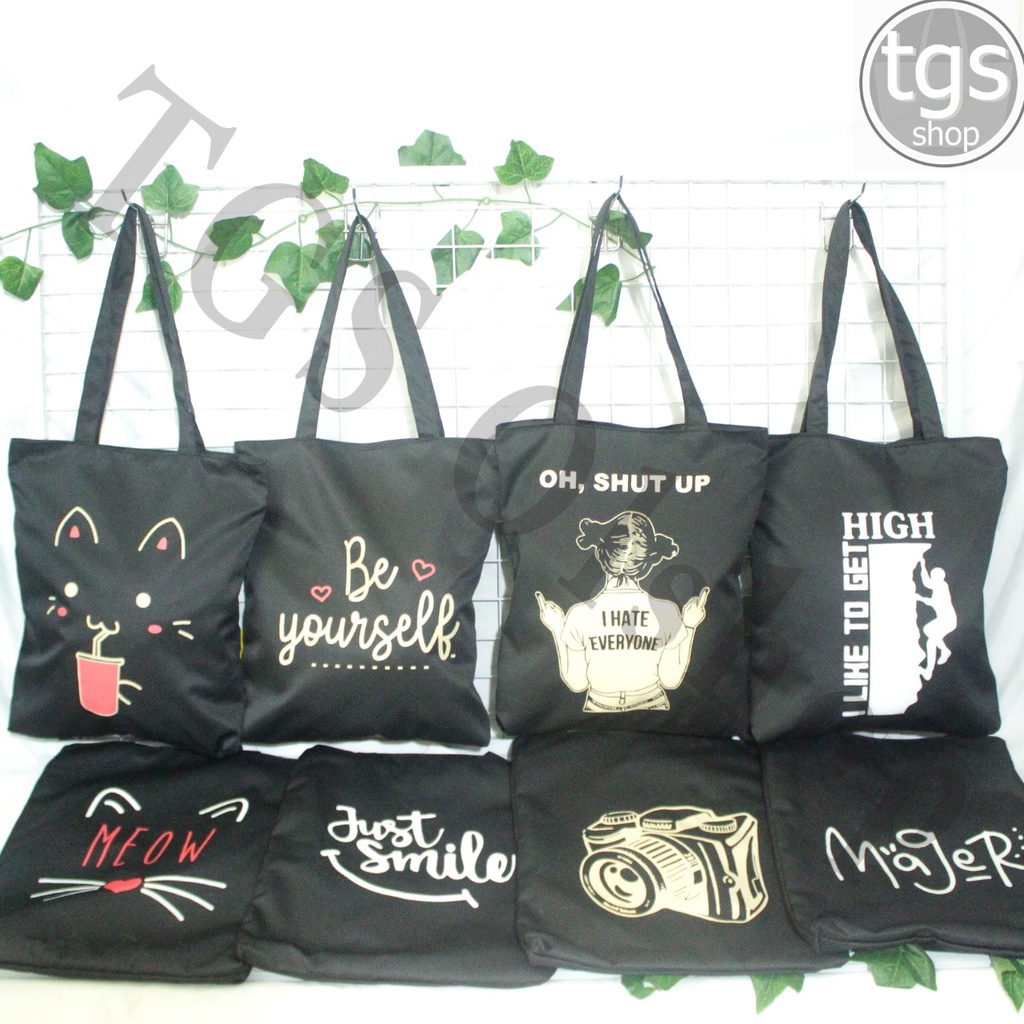 Totebag Kanvas Tebal Pakai Resleting Tas Tote Wanita Murah Gambar Sablon Tote Bag Cewek Motif Lucu