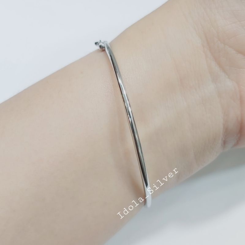 GELANG PERAK ASLI 925 SILVER LAPIS EMAS PUTIH MODEL BANGLE BULAT VARIASI KOTAL CAN*EL PERMATA - PERHIASAN PERAK