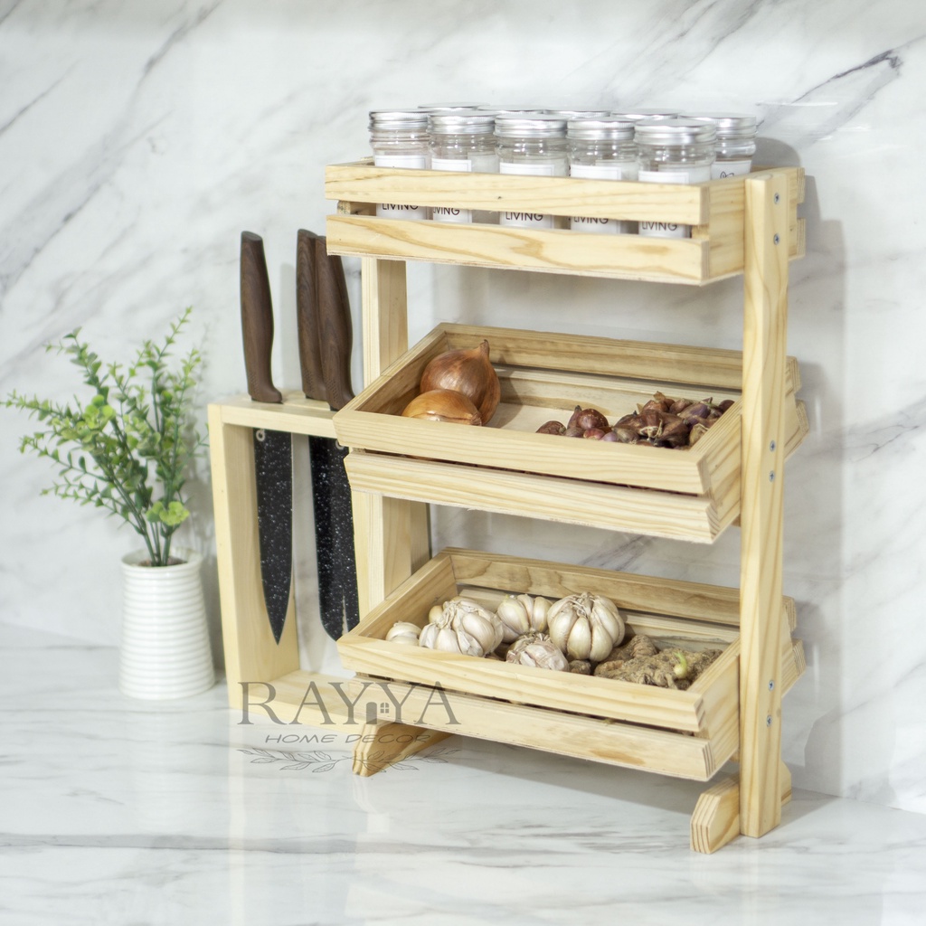 RAK BAWANG KAYU 3 SUSUN / RAK BUMBU SERBAGUNA