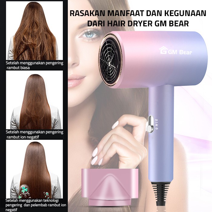 GM Bear Hair Dryer Professional 1551 Pink Purple - Vlasy Alat Pengering Rambut