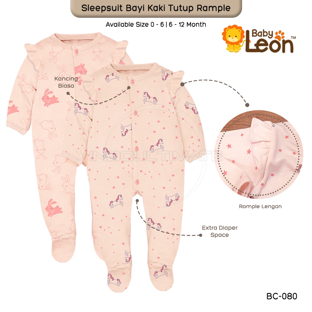 BABY LEON Jumpsuit Bayi Kaki Tertutup Lengan Panjang Jumper Bayi Perempuan Newborn BC-080 Baju Bayi Laki-Laki Baby Sleepsuit Baju Tidur Bayi Jumpsuit Panjang Kaki Tutup Pakaian Bayi