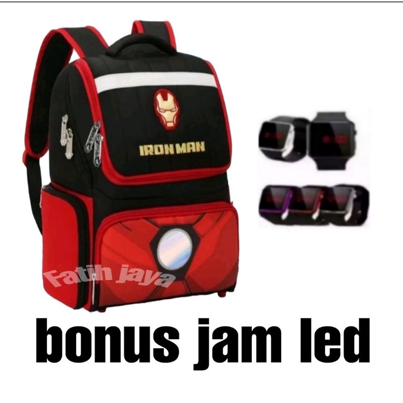 tas anak laki - tas sekolah anak laki - tas anak Ironman - ransel sekolah anak - tas anak cowok (BONUS JAM LED)