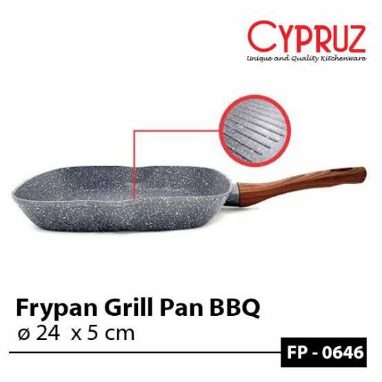 Cypruz Fry Pan Fp 0646 - Marble Series Gagang Coklat Kayu Grillpan 24x24 cm