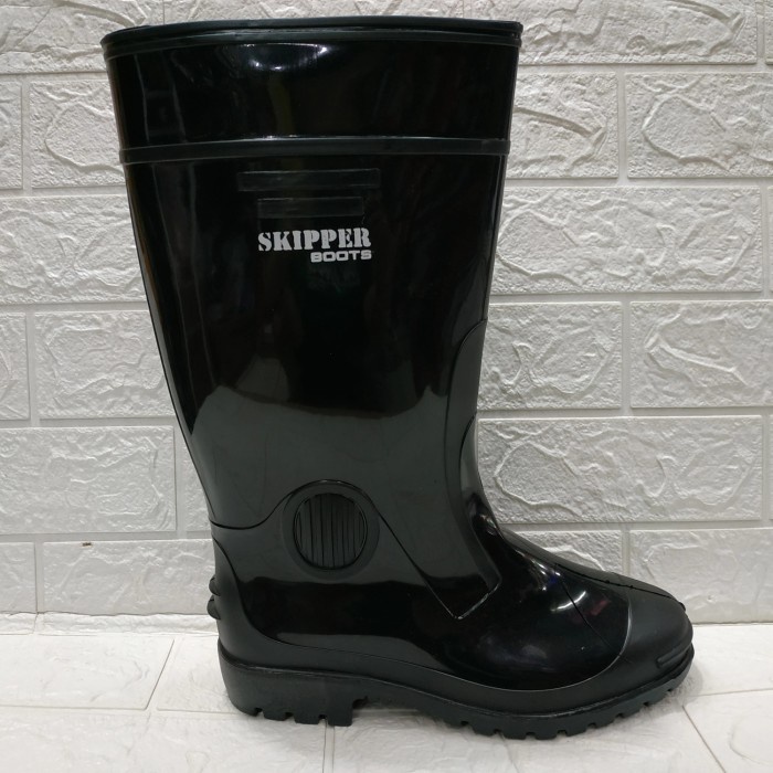 SEPATU BOOTS KARET SKIPPER RAIN BOOT TINGGI PRIA WANITA ANTI AIR - Hitam, 38