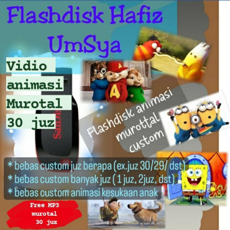 Flashdisk  murottal 30 juz, Flashdisk edukasi anak muslim, khusus vidio animasi murottal anak 30 juz