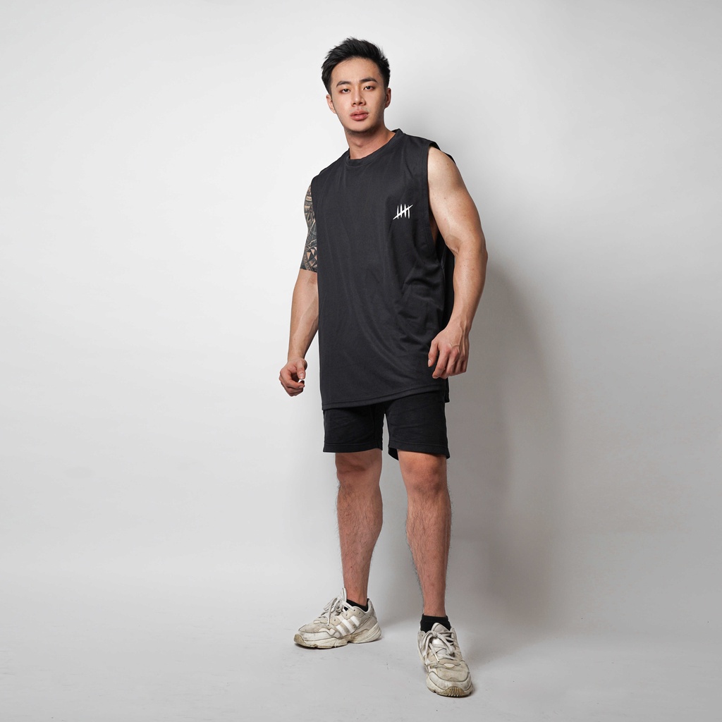 DONSON Sportswear Simple Low Cut Singlet Dalaman Tanktop Olahraga Kasual Sport Extra Fine Polyester Black Jumbo