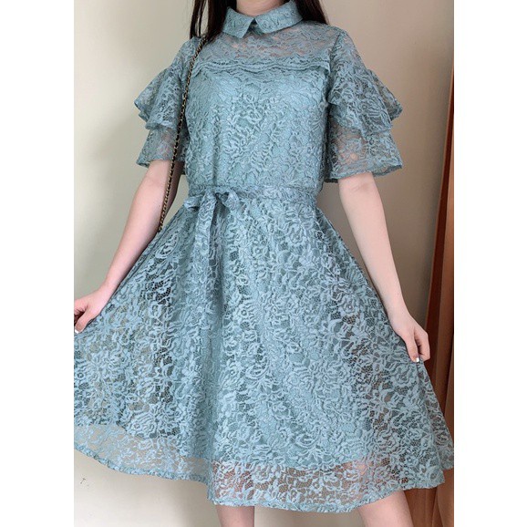 READY dress brokat pesta modern wanita untuk kondangan bahan halus - hijau mint, All Size LO524