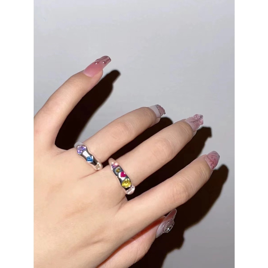 Cincin Model Terbuka Aksen Permata Warna-Warni Gaya Vintage Harajuku Untuk Aksesoris