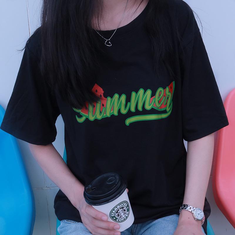 [littlecrab] Kaos Oversize Watermelon Summer T-shirt Warna Terang Semangka Hijau Merah Calligraphy Baju Couple Unisex Segar Hitam Putih Simple Berkualitas Korean Style