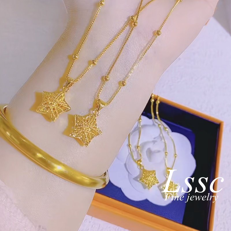 Kalung Titanium Wanita Anti Karat Asli Bintang Cantik Emas 18K Perhiasan Aksesoris Fashion Korea