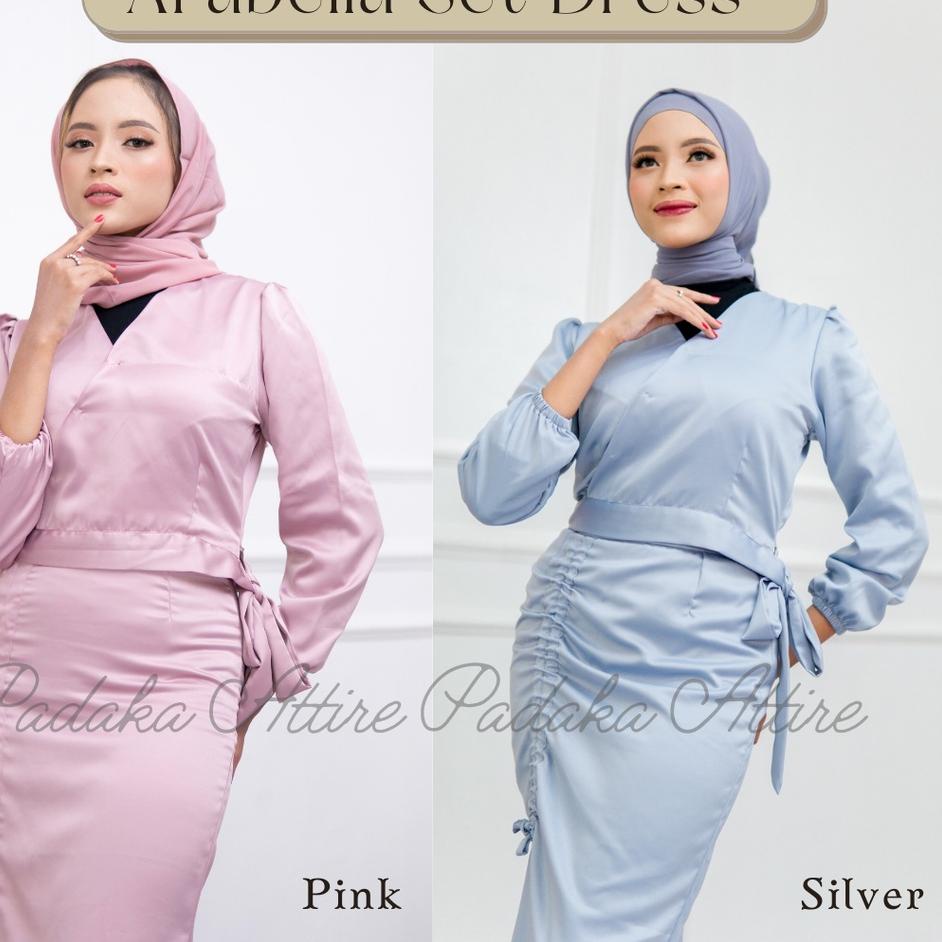 Murah Meriah SET DRESS ARABELLA - SILK DRESS SERUT SATIN KONDANGAN - READY PADAKA ATTIRE etalase bar