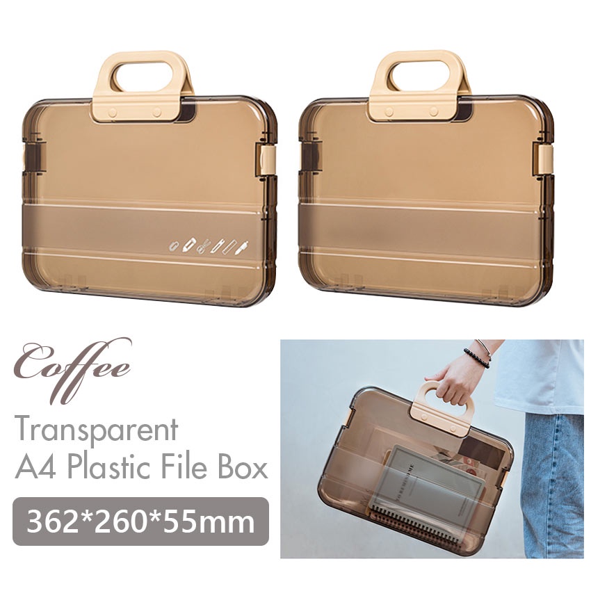 

Kotak Alat Tulis Portabel Portable File Box Plastic Transparent Pencil Case A4 Folder with Lock Handle Documents Bag Stationery Storage Case Office Supplies Gift