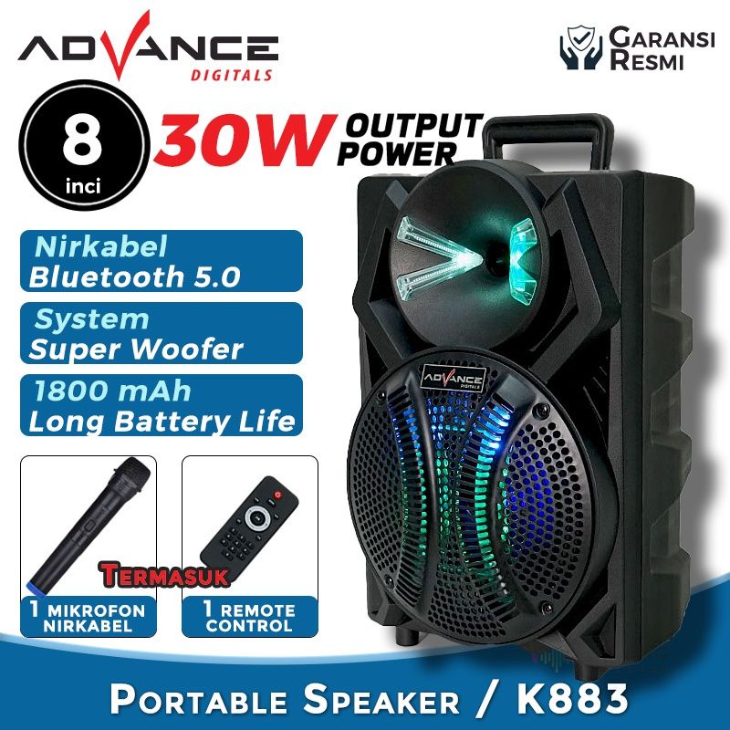 Speaker Advance K883 Meeting Bluetooth Portable Plus Mic Wireless Karaoke pengajian senam Gitar