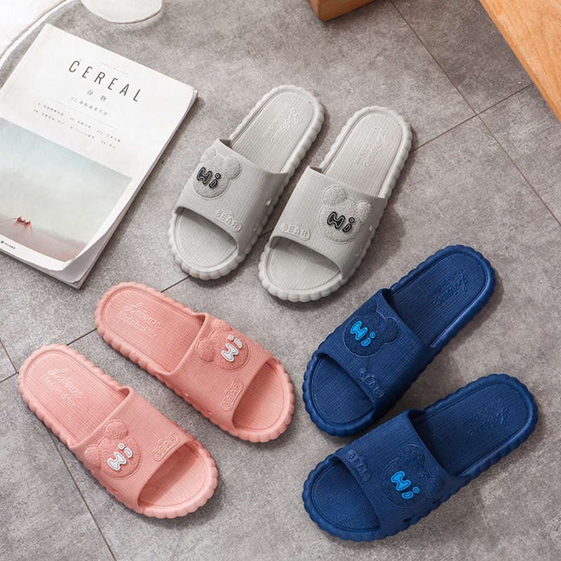 Tmall88 Sandal Slop Jelly Karet Wanita Motif Hi-BEAR Timbul Simple Trendy