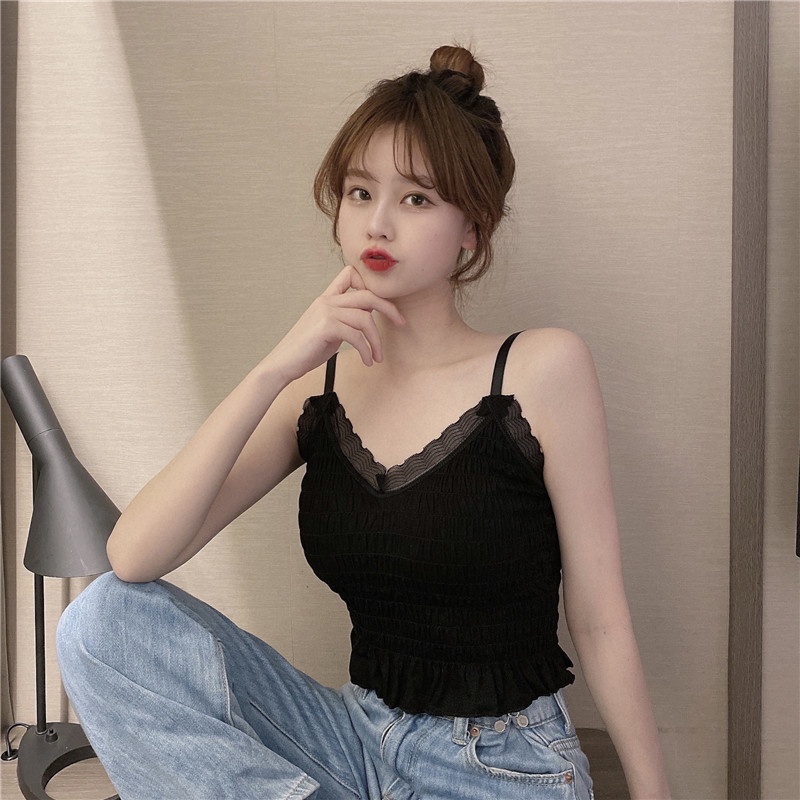 Nicebra Tanktop import Wanita kamisol padded hiasan renda cantik bh pakaian dalam fashion 1076