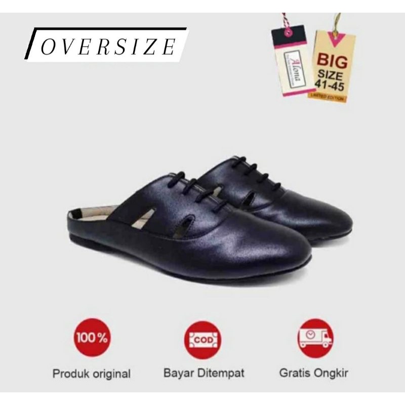Sandal Slop Wanita OVERSIZE 41.42.43.44.45 Bustong size IMPORT JUMBO Black-110 Sandal Oversize gemuk Cantik