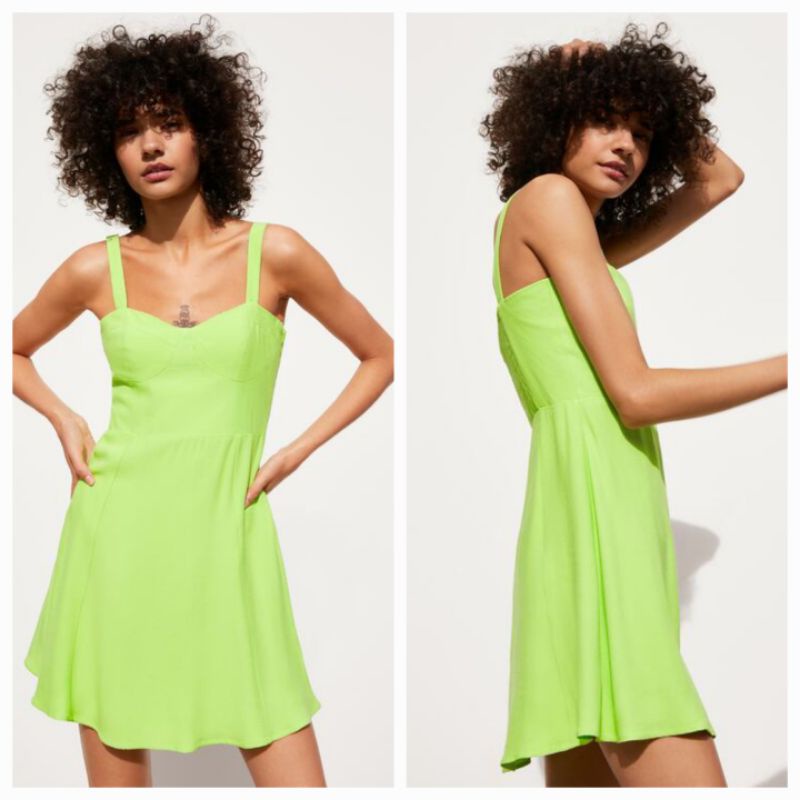 ZARA WOMAN DRESS HIJAU NEON BARU ASLI ORIGINAL